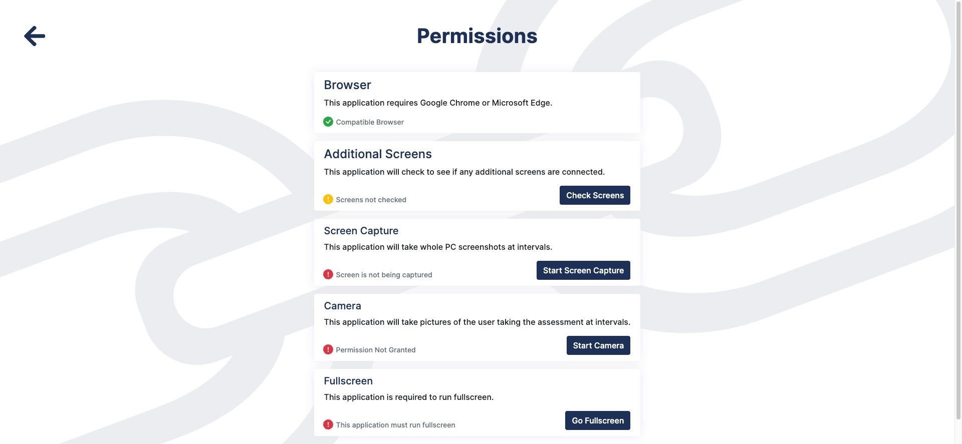 Permissions required to start a secure assessment