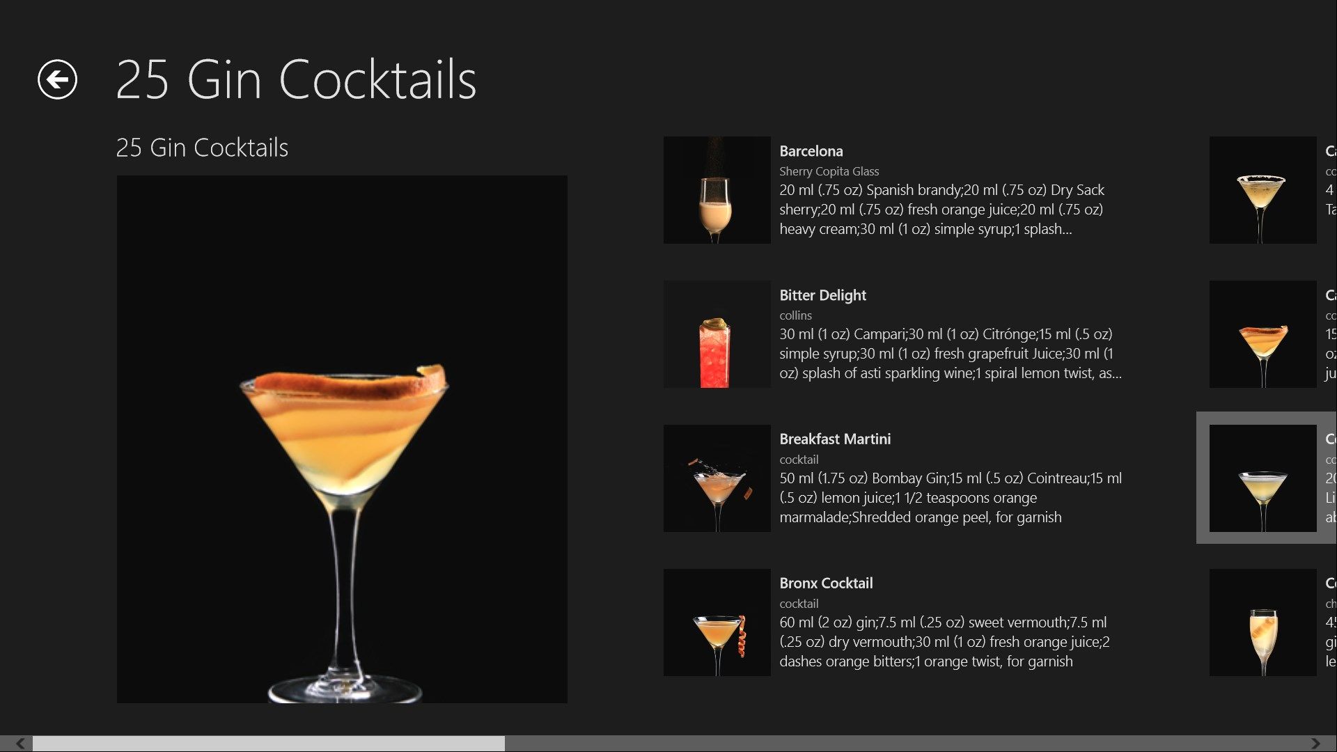 Show all the cocktails as a group with brief description