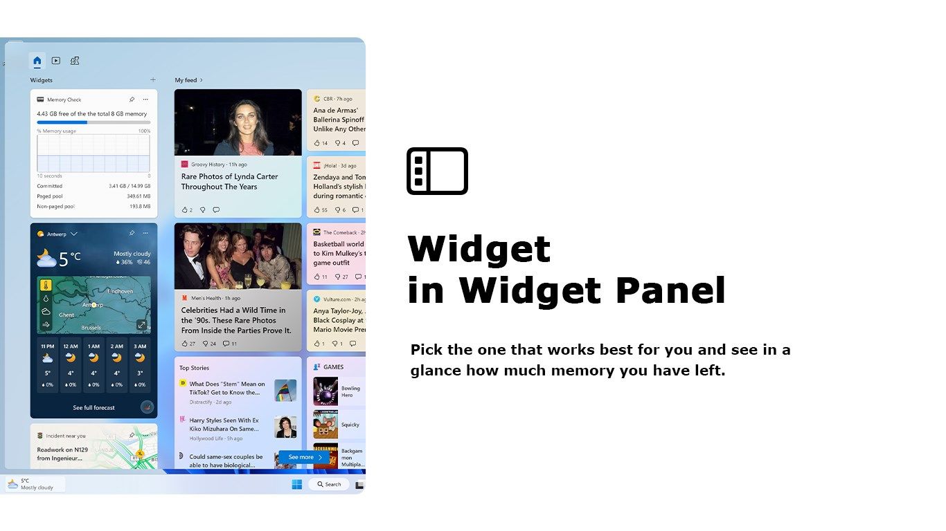 Memory Check widget in the Windows 11 widget panel