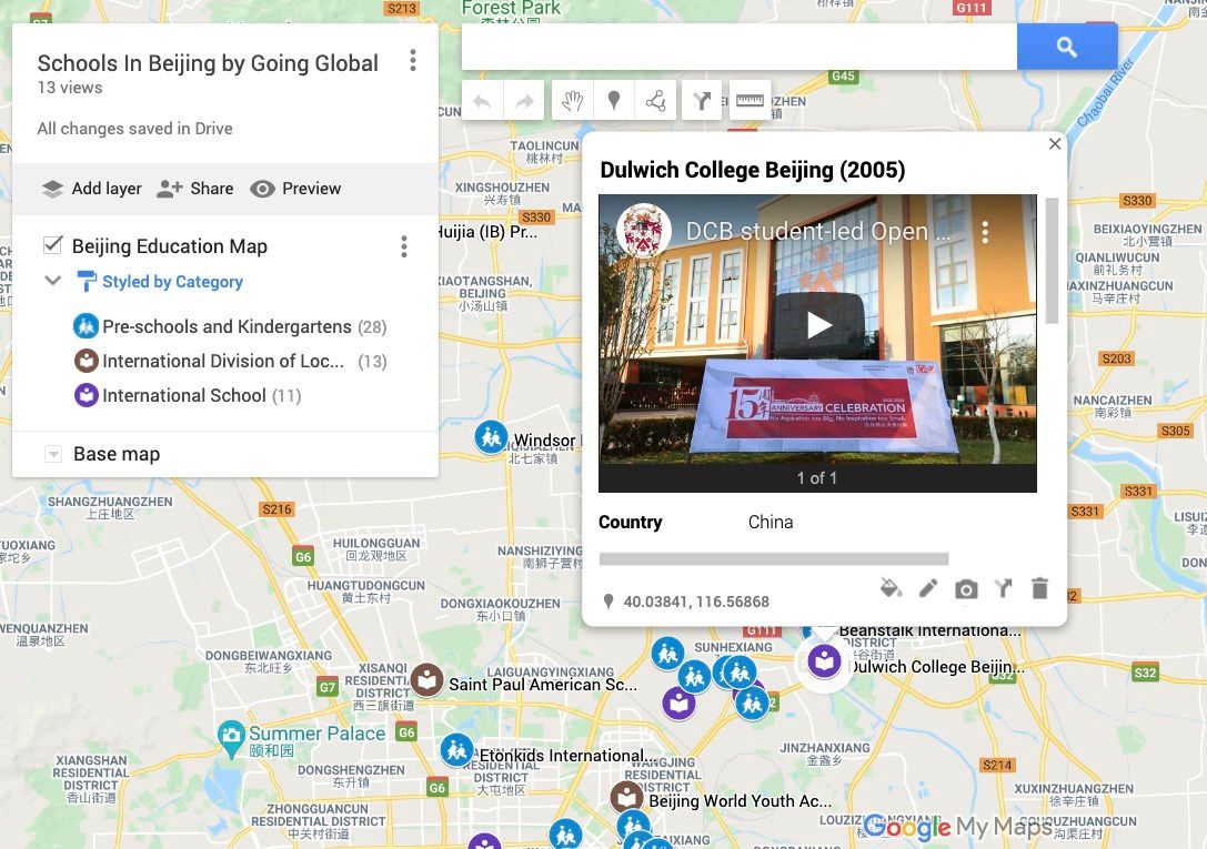 Going Global's education map is the most comprehensive of its type that has ever been compiled for the city. Information ranging from school fees to messages from principals,  as well as critical data needed when choosing the best school, are contained in each listing. Users can filter listings to see what additional services and facilities are located near potential schools.