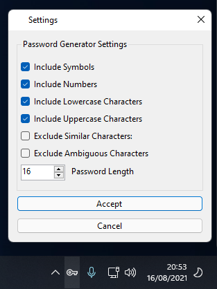 Tray Password Generator