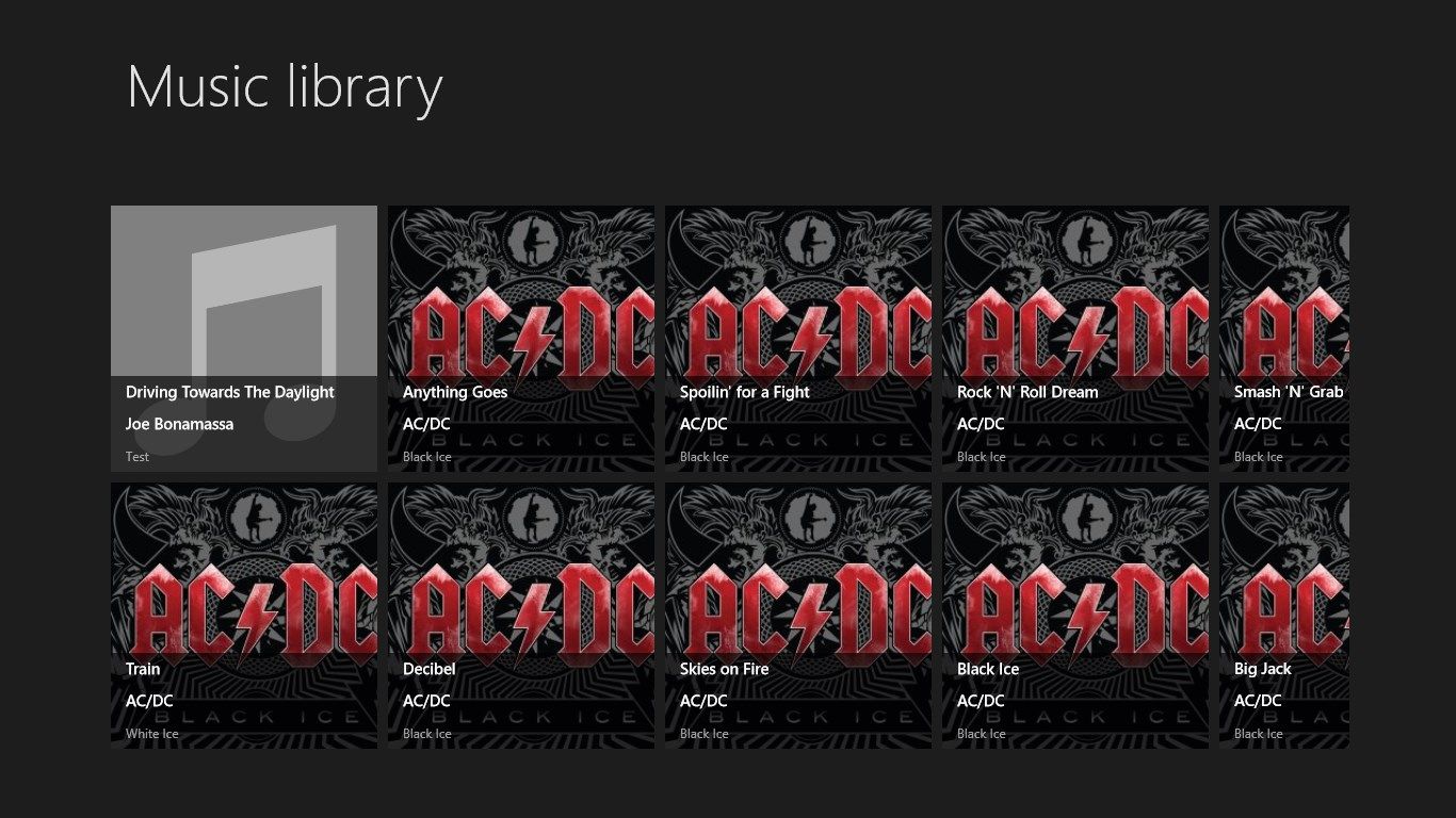 The main menu - the music library, listing all the songs the user has added to it.
