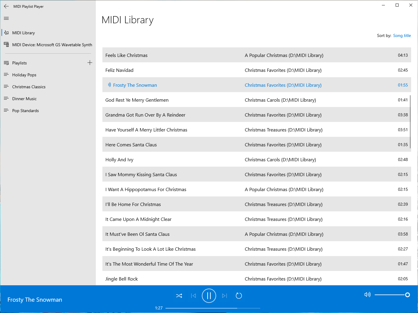 MIDI Library view