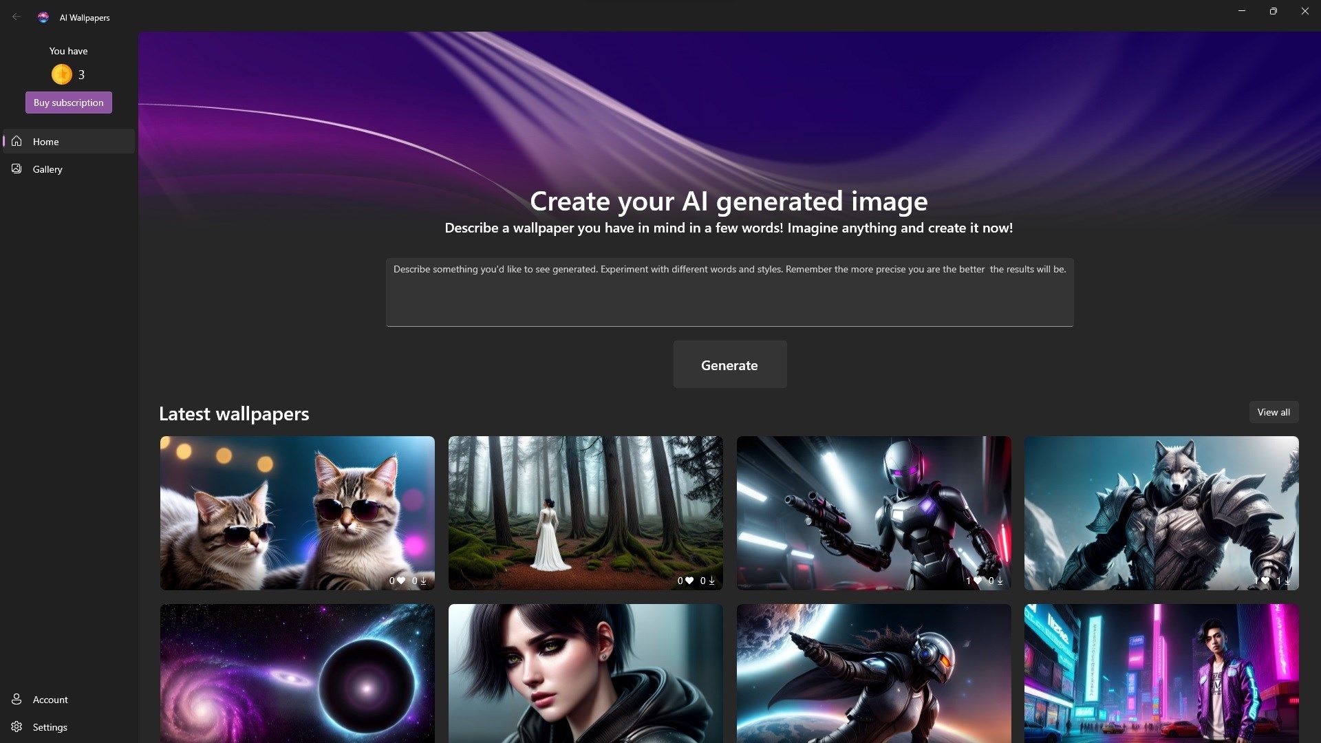 Generate stunning images powered by AI