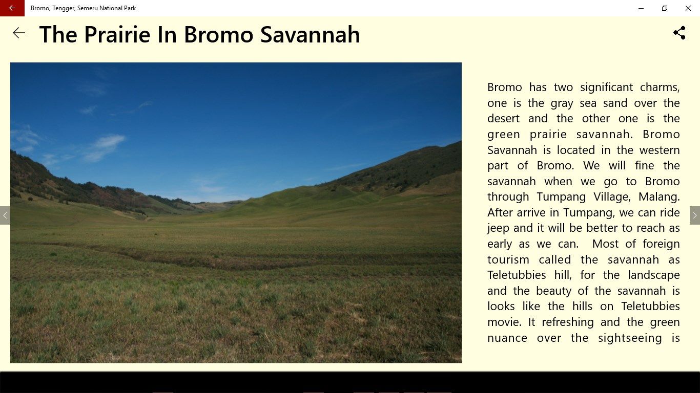 One of menu review of one nature place, Savannah of Bromo Mountain. This menu facilitates with the description also. Therefore, the users can read the description written on it.