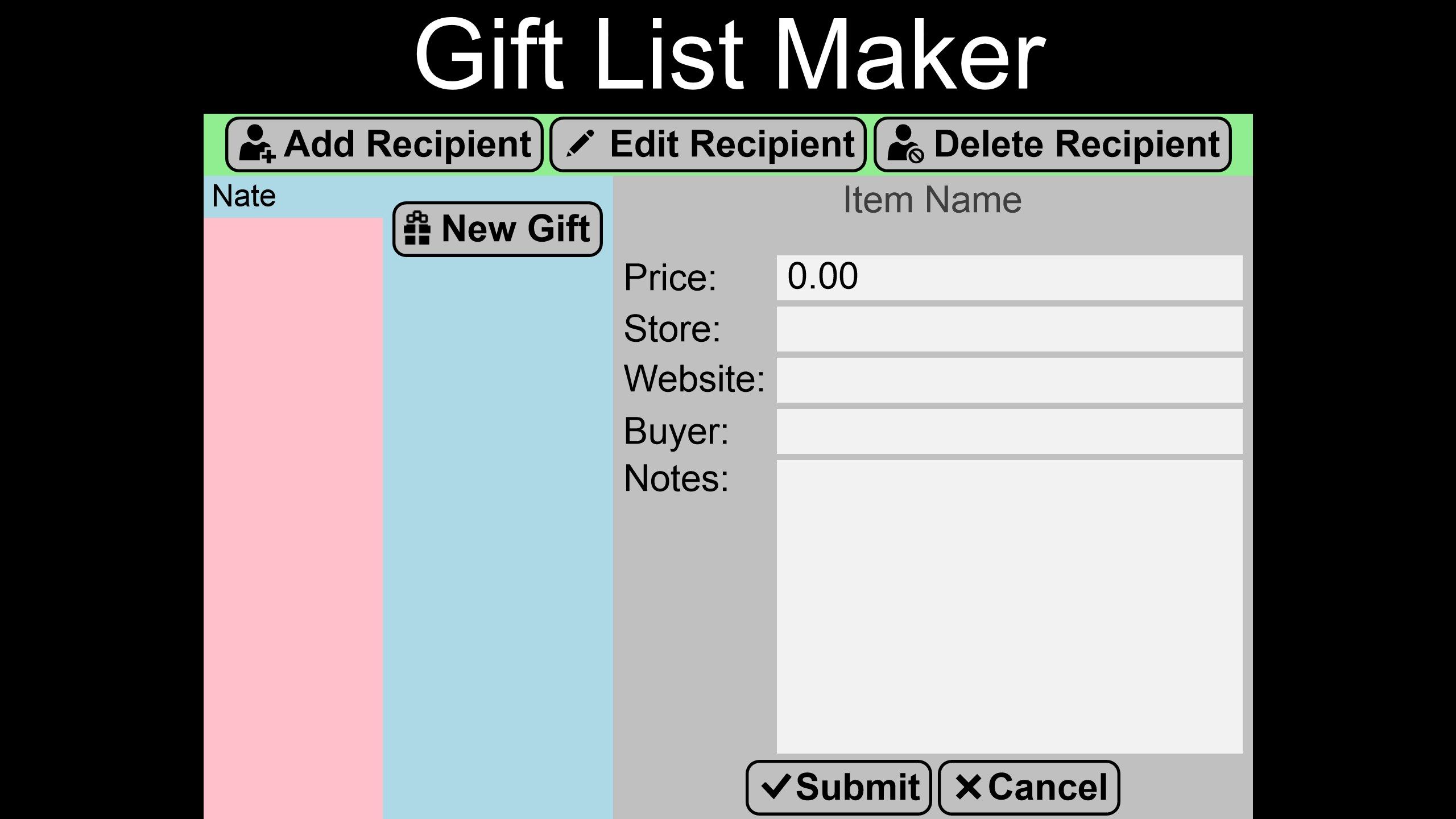 Gifts can be added using a very basic form