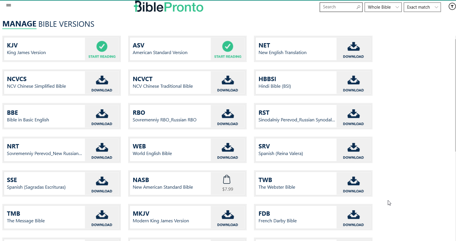 Select & Download Bible Versions