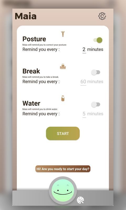 Maia: Posture, Break, Water Reminder app