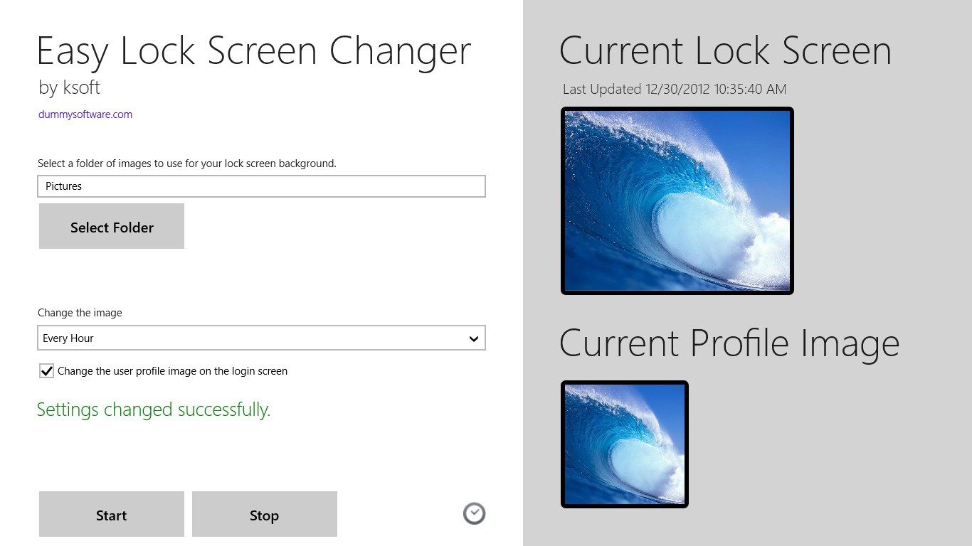 Choose a folder of images to automatically change your lock screen background and user profile image.
