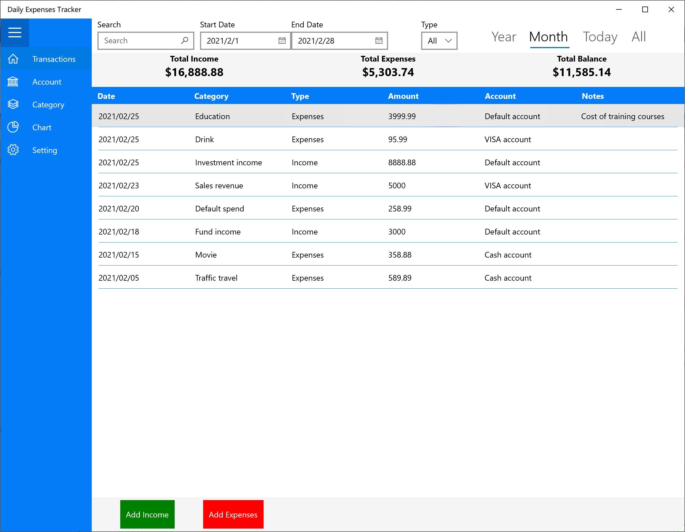 Daily Expenses Tracker - Income and Expense Management