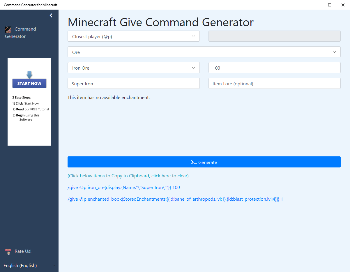 Command Generator for Minecraft