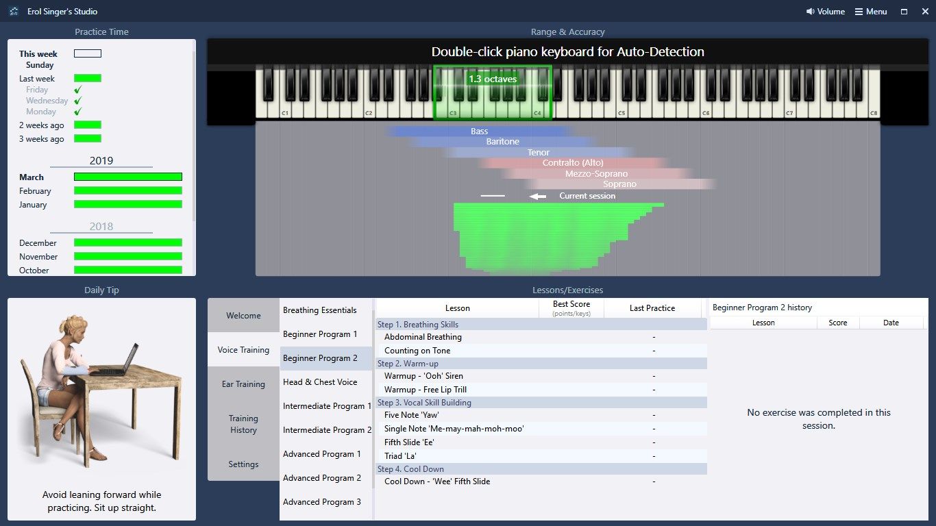 Track improvements to your vocal range and accuracy