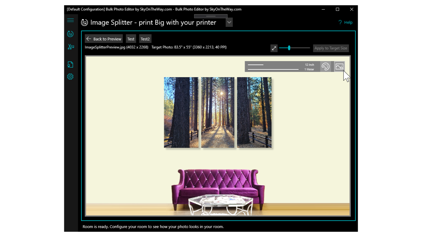 Image Splitter shows how your photo looks like in your room, with your own room picture.
