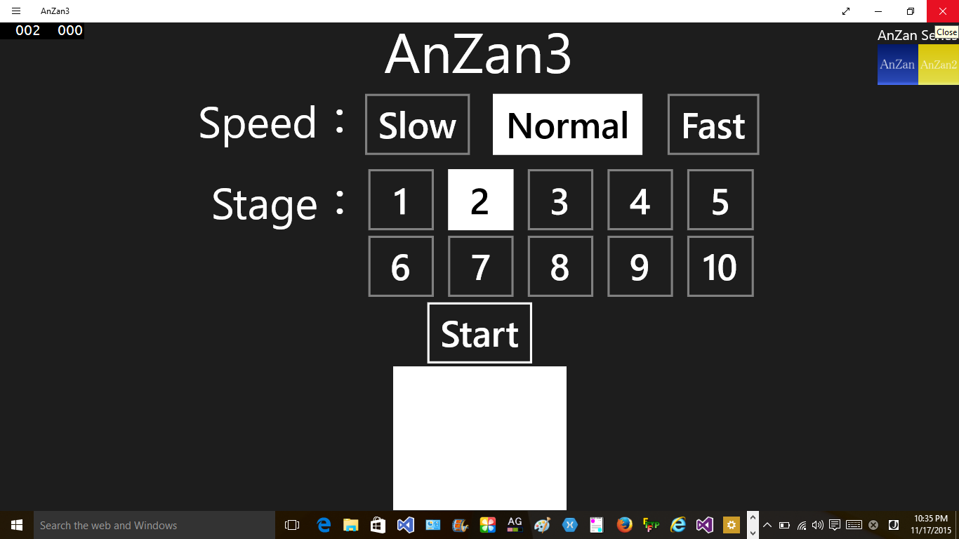 First Screen.When you set the parameters, then [Start]!Screen change and display number a moment. you calculate total by mental.