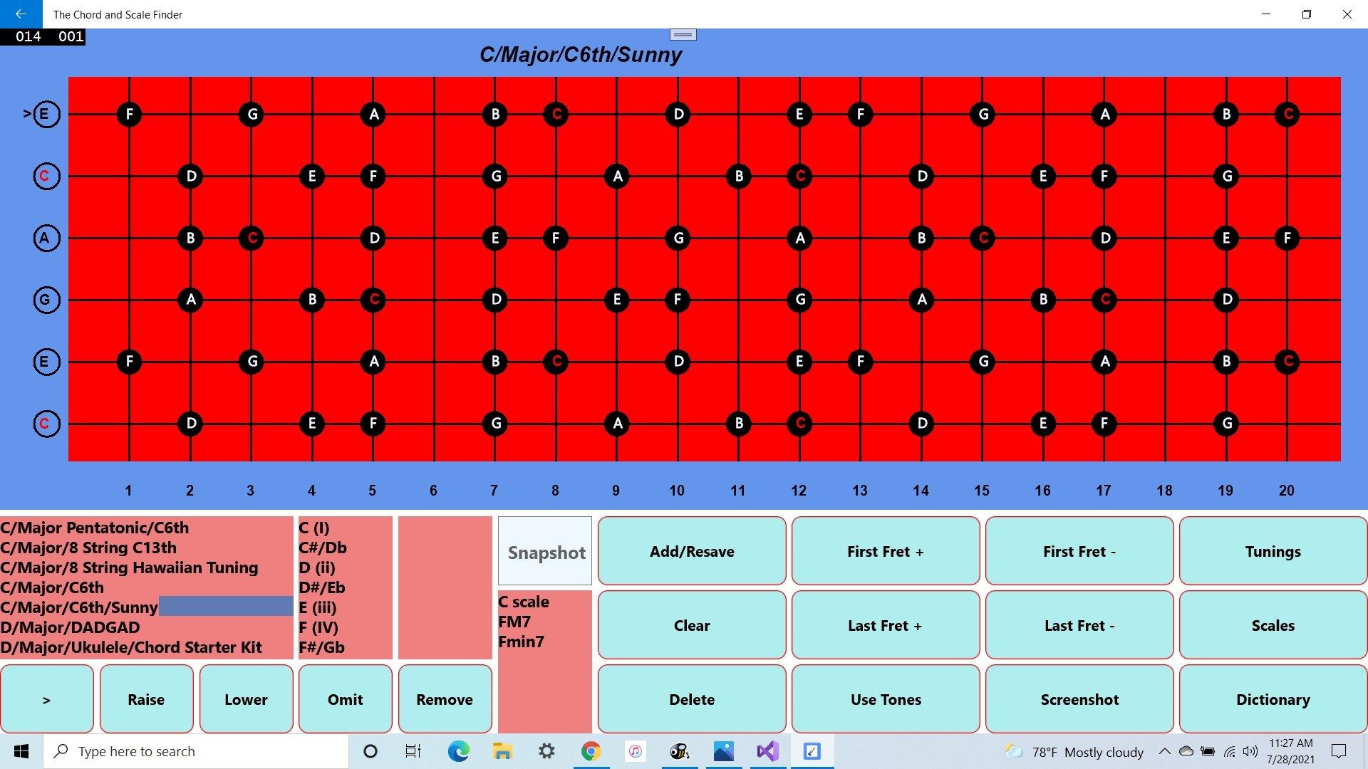 C6th 6 string tuning for the song "Sunny"