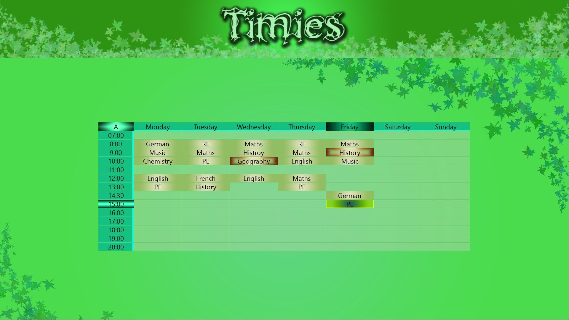 If you have a lesson right now, that lesson and the actual time is highlighted. This lesson is placed to Live Tile too.