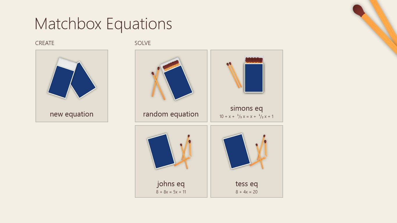 Matchbox Equations.