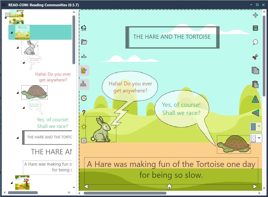 The Tortoise and the Hare Story in Edit Mode, with Structure View opened