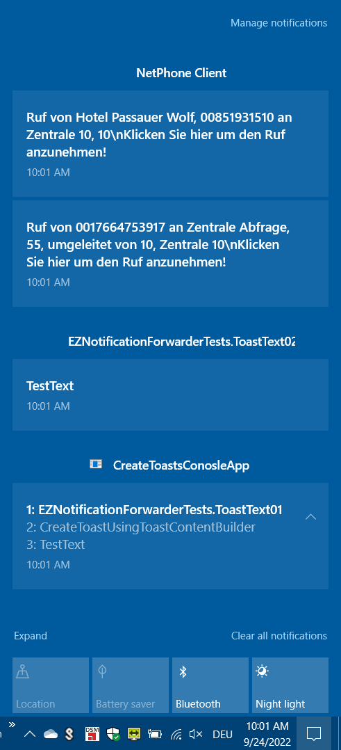 ... as soon as notifications arrive in the Windows Message Center ...