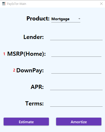 Input Screen for Mortgage offer