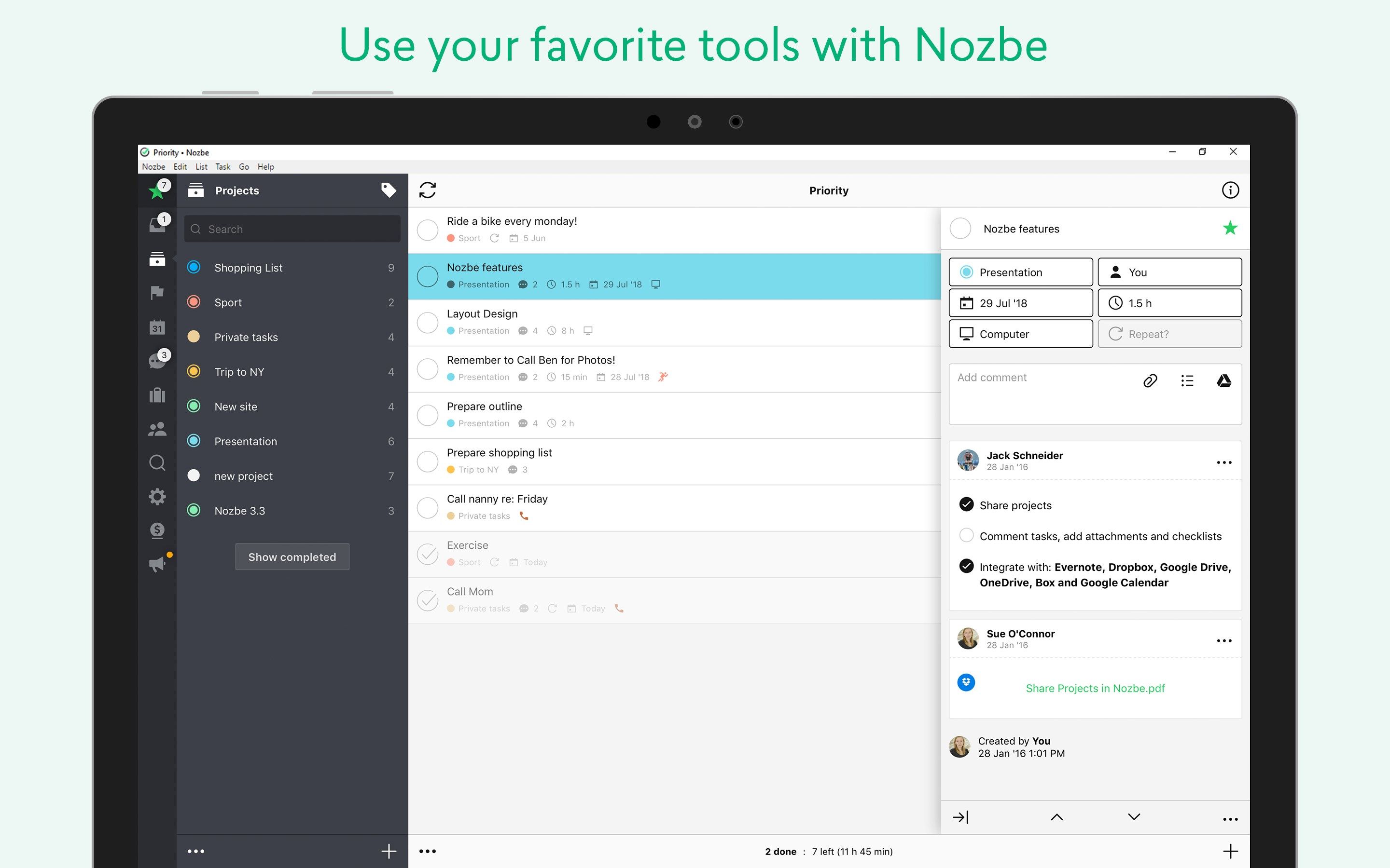 Use your favorite tools with Nozbe