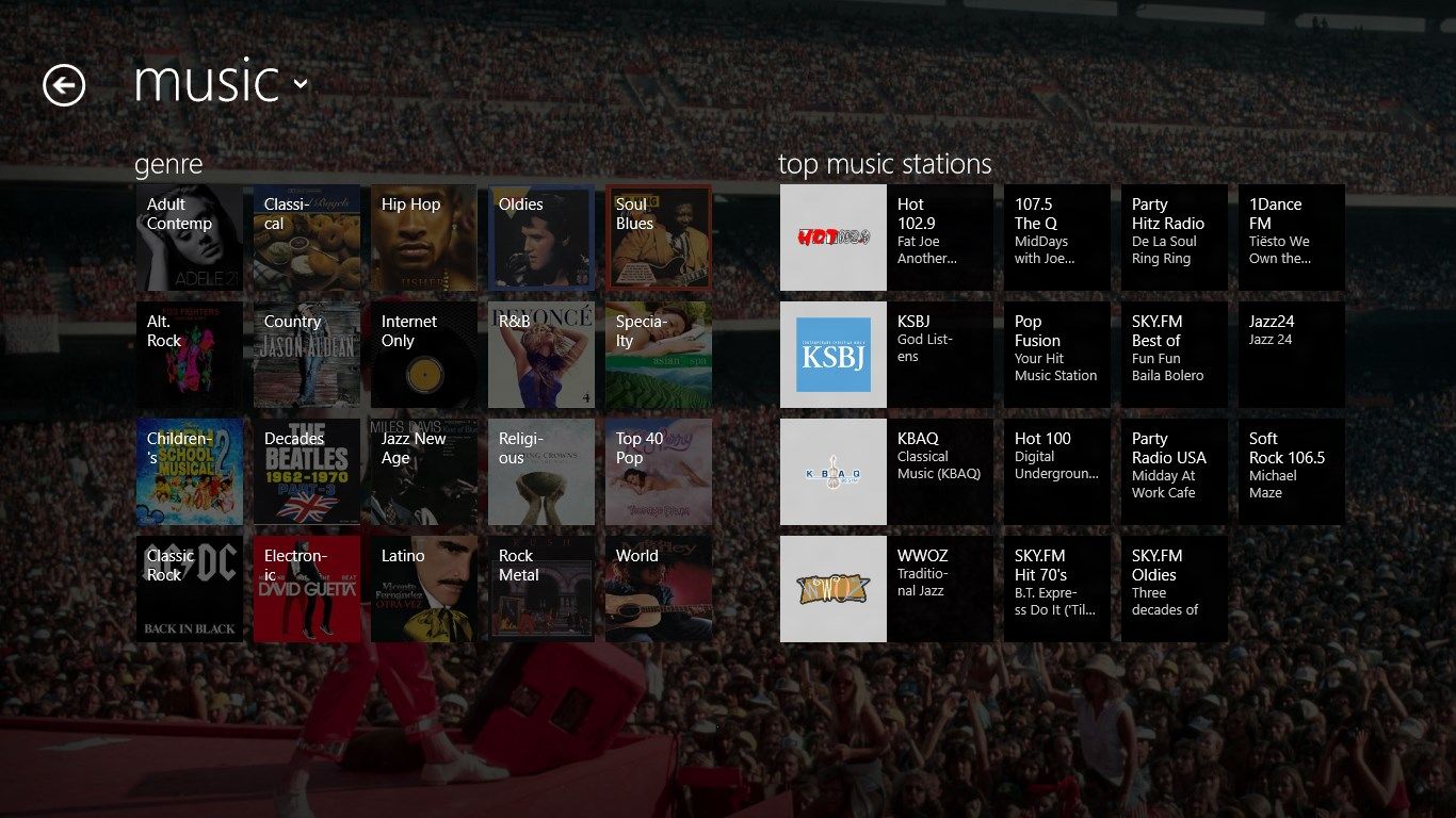 Browse through every genre of music to find your new favorite station