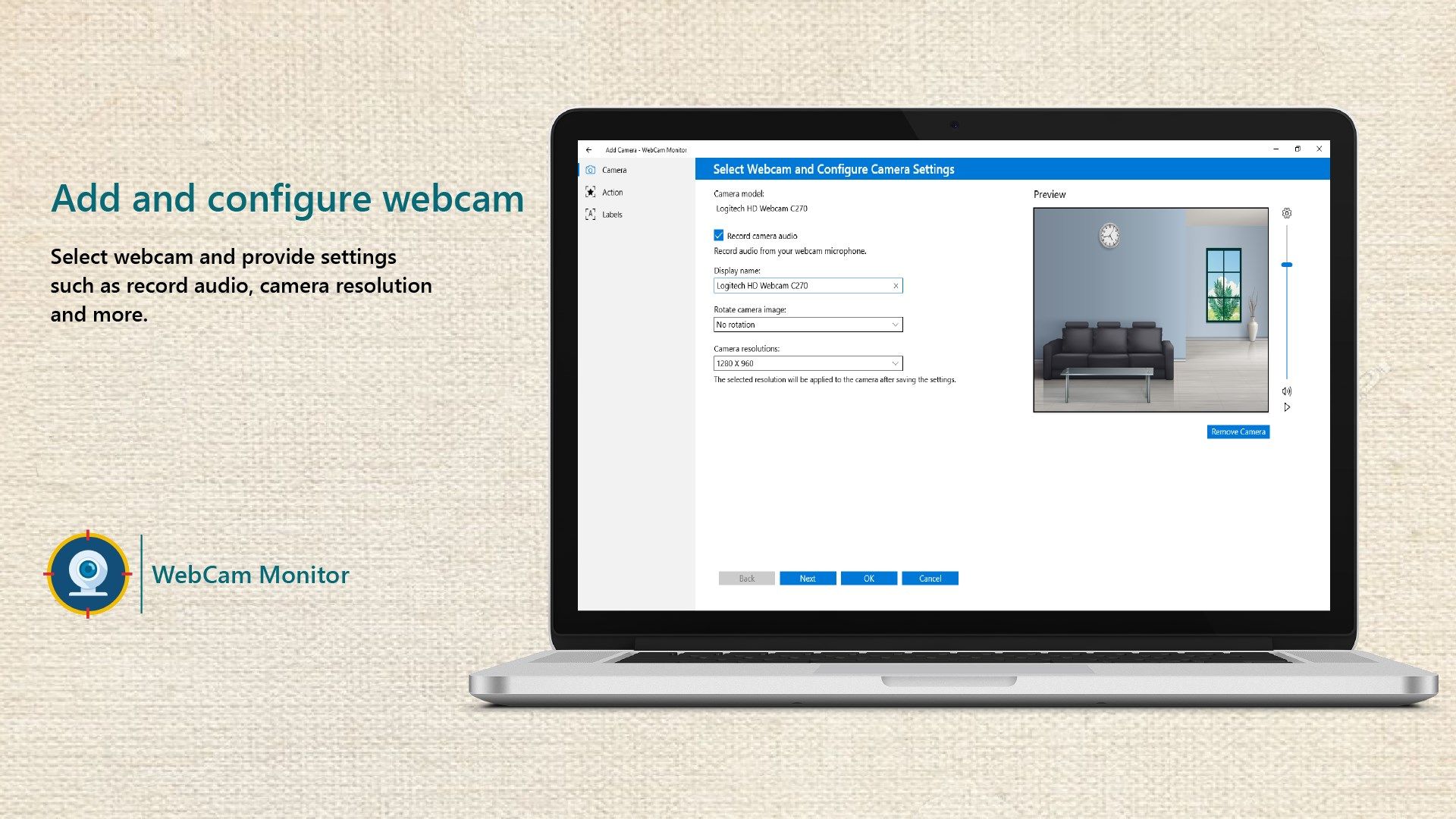 Configure webcam settings