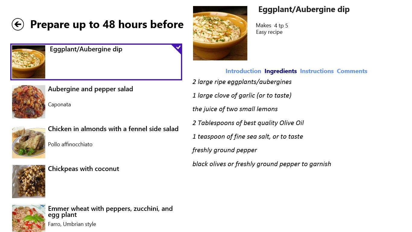 Recipe ingredients