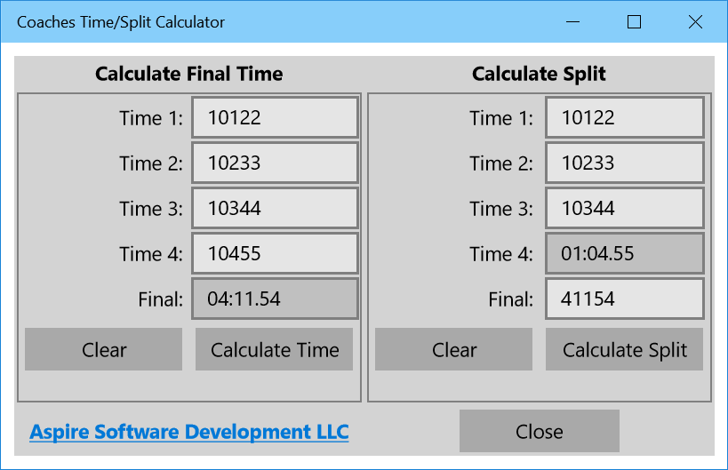 Coaches Time/Split Calculator