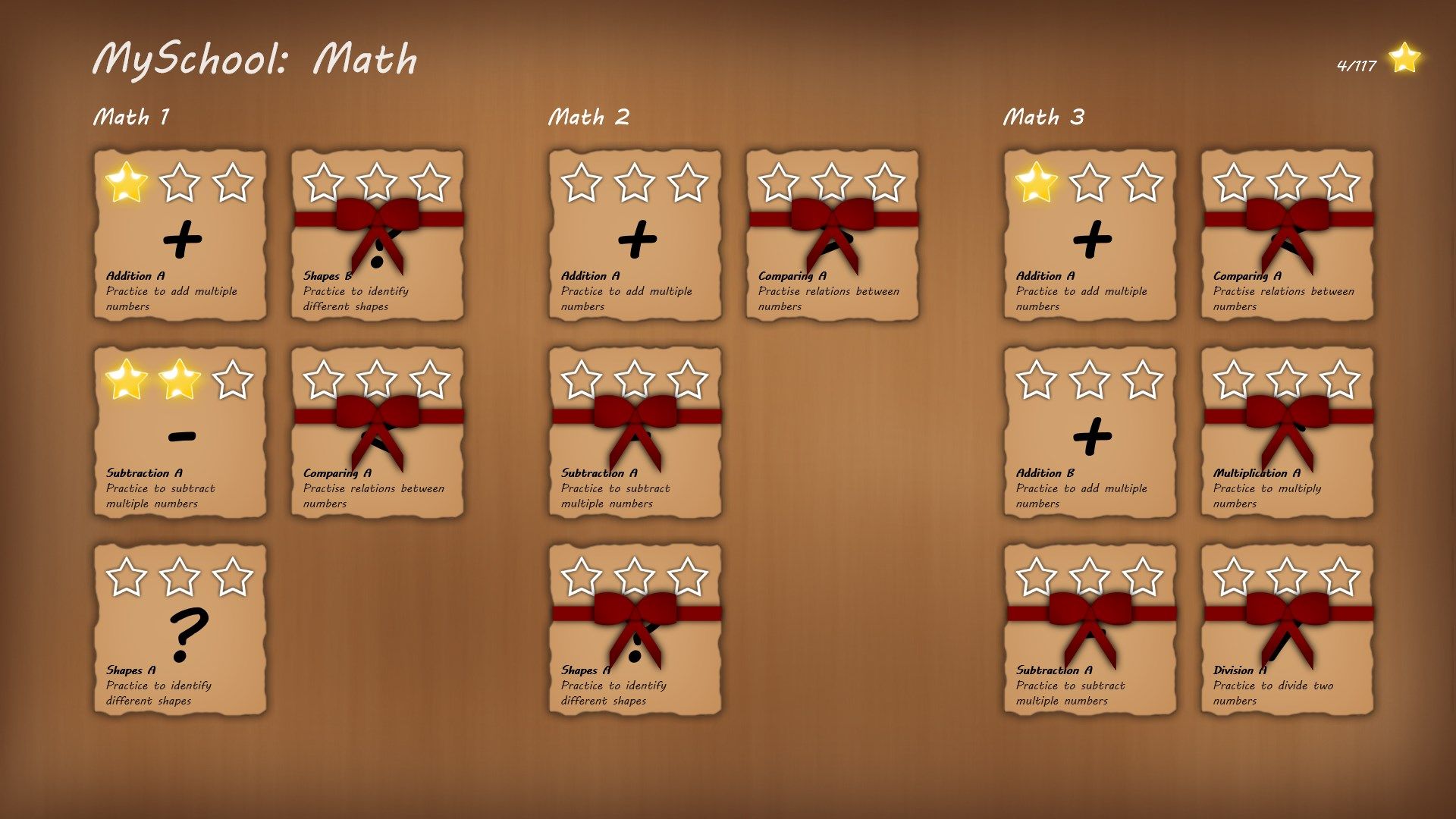 The starting page, containing all the challenges to unlock.