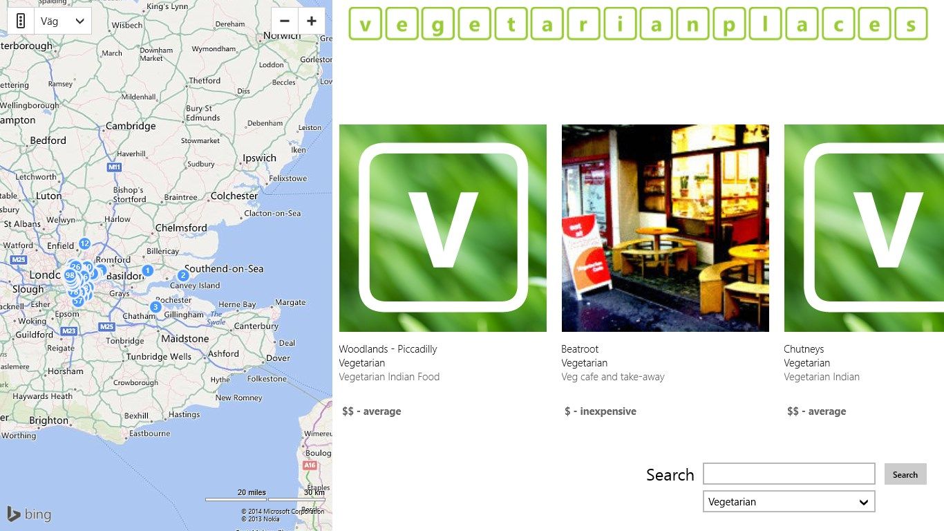 Search or browse for vegetarian businesses on the main page