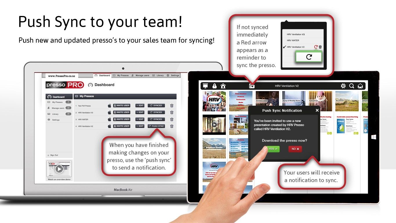 PressoPRO – Push Sync to your team! Push new and updated presso's to your sales team for syncing!