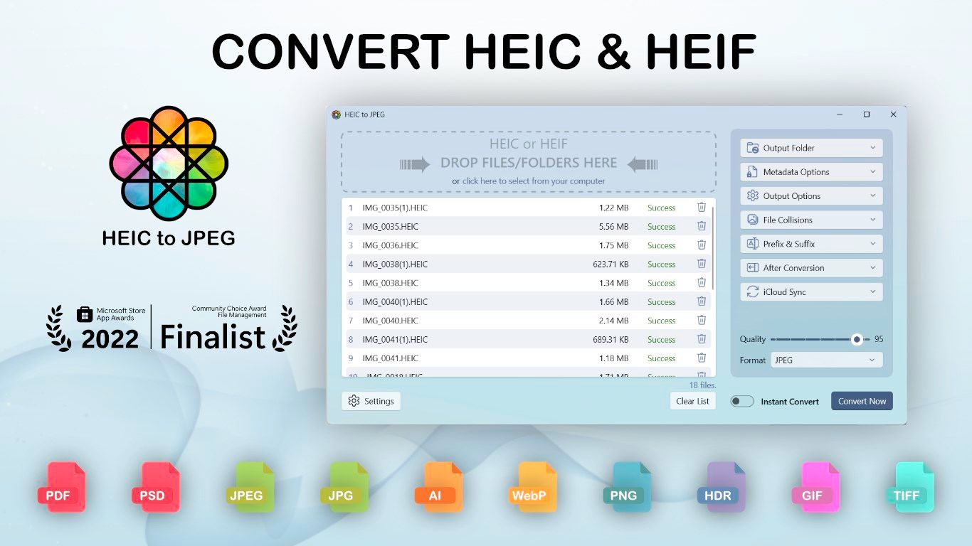 HEIC to JPEG - The HEIC to JPG Converter (JPEG, AI, WebP, PDF, PSD, PNG, HDR, GIF, BMP, TIFF, and JPG)
