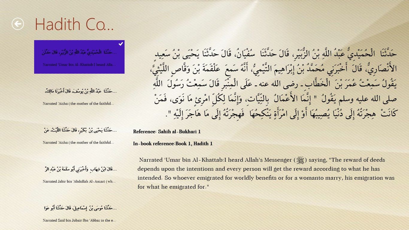 List of aHadith with Arabic and English translation