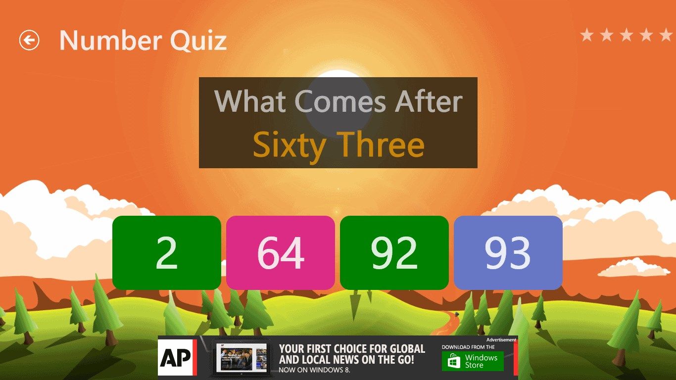 NUMBER QUIZ.  You can have fun while you learn. Help your child learn number sequence with  what comes after or before. Get STARS for right answer.