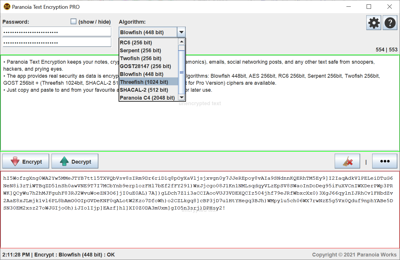 Paranoia File Encryption & Text Encryption PRO