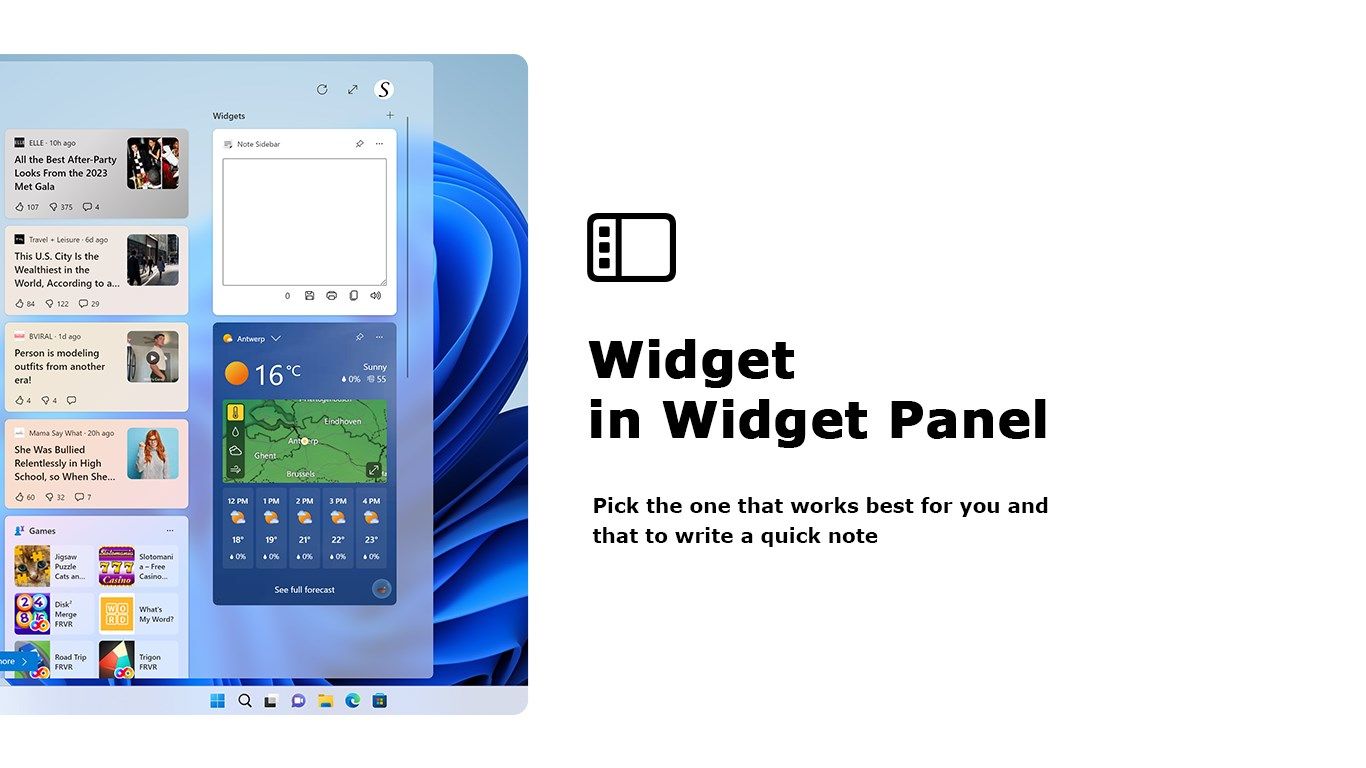 Note Sidebar widget in the Windows 11 widget panel