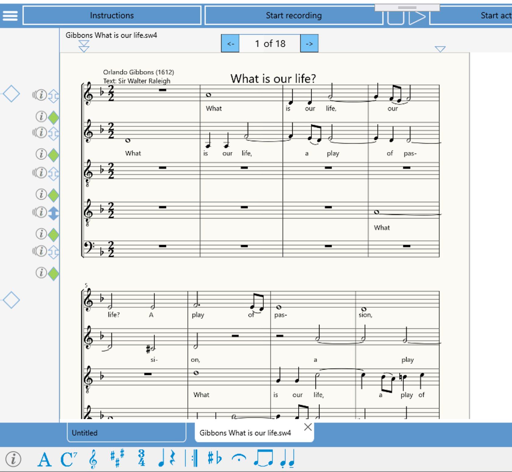 A 5 part work for voices or viols, in page view