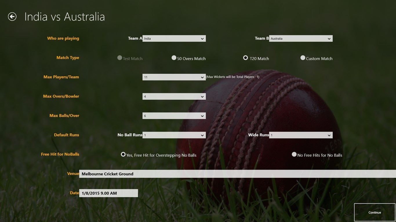 A new Match where the user configures all the settings that are needed for the match. All settings are entered here.