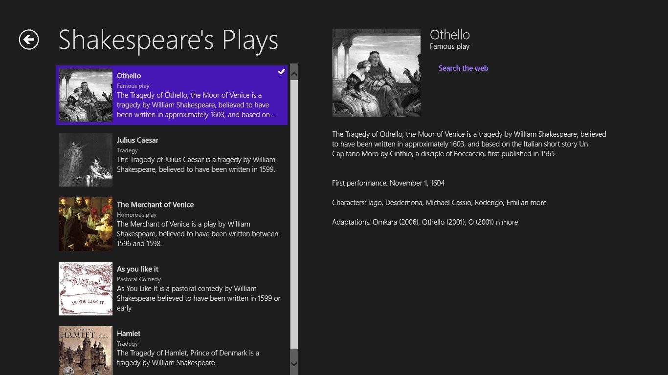 This App Shows plays of shakespeare