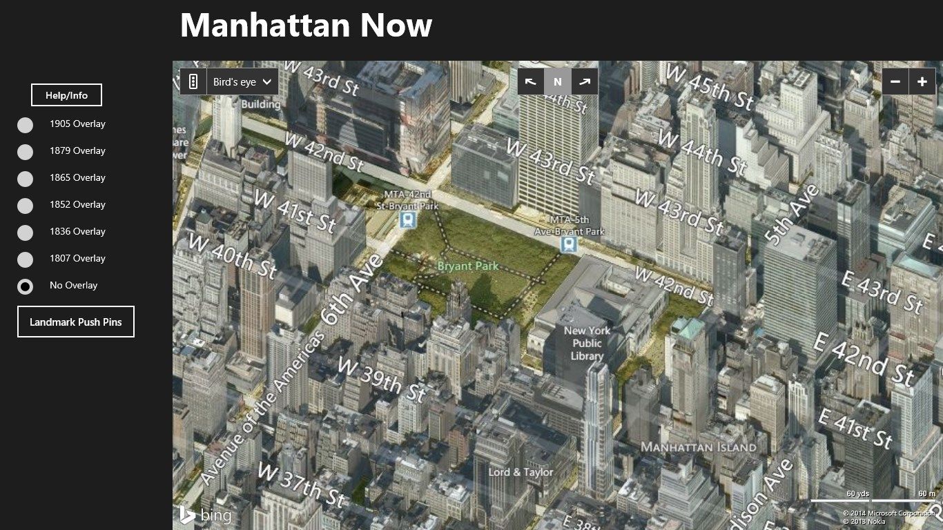 42nd St. and 5th Ave. on the current map in Bird's eye view
