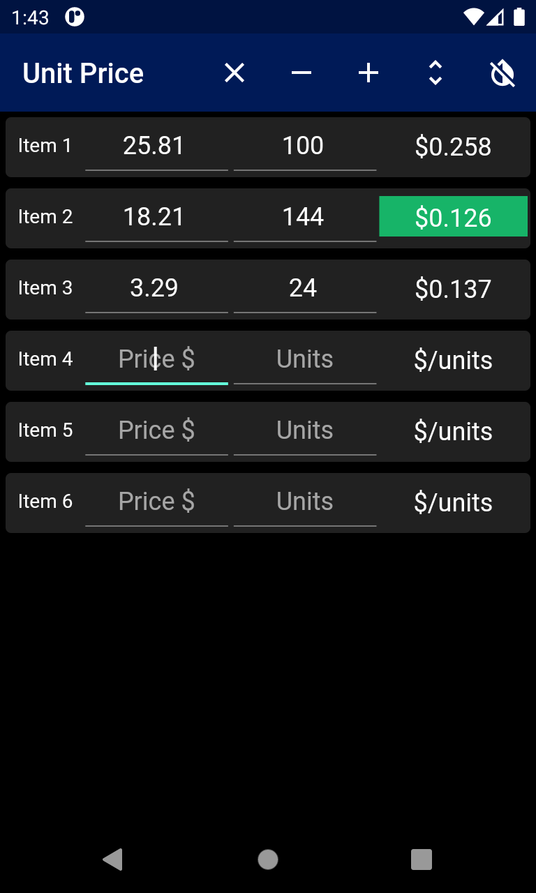 Quick Unit Price Comparison