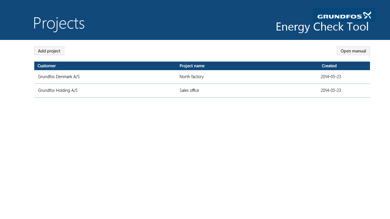 The front page gives a complete overview of your Energy Check projects.