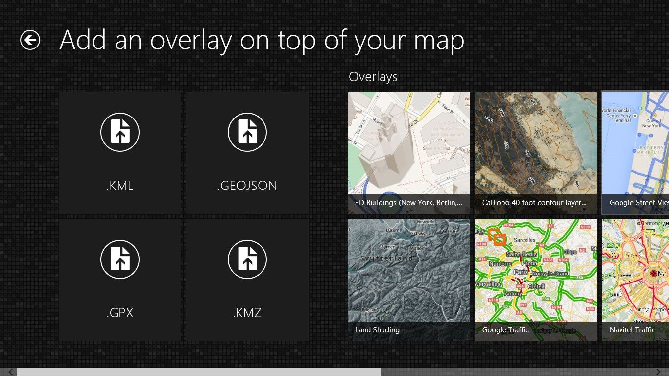 Customise your map with overlays, including 3D shading