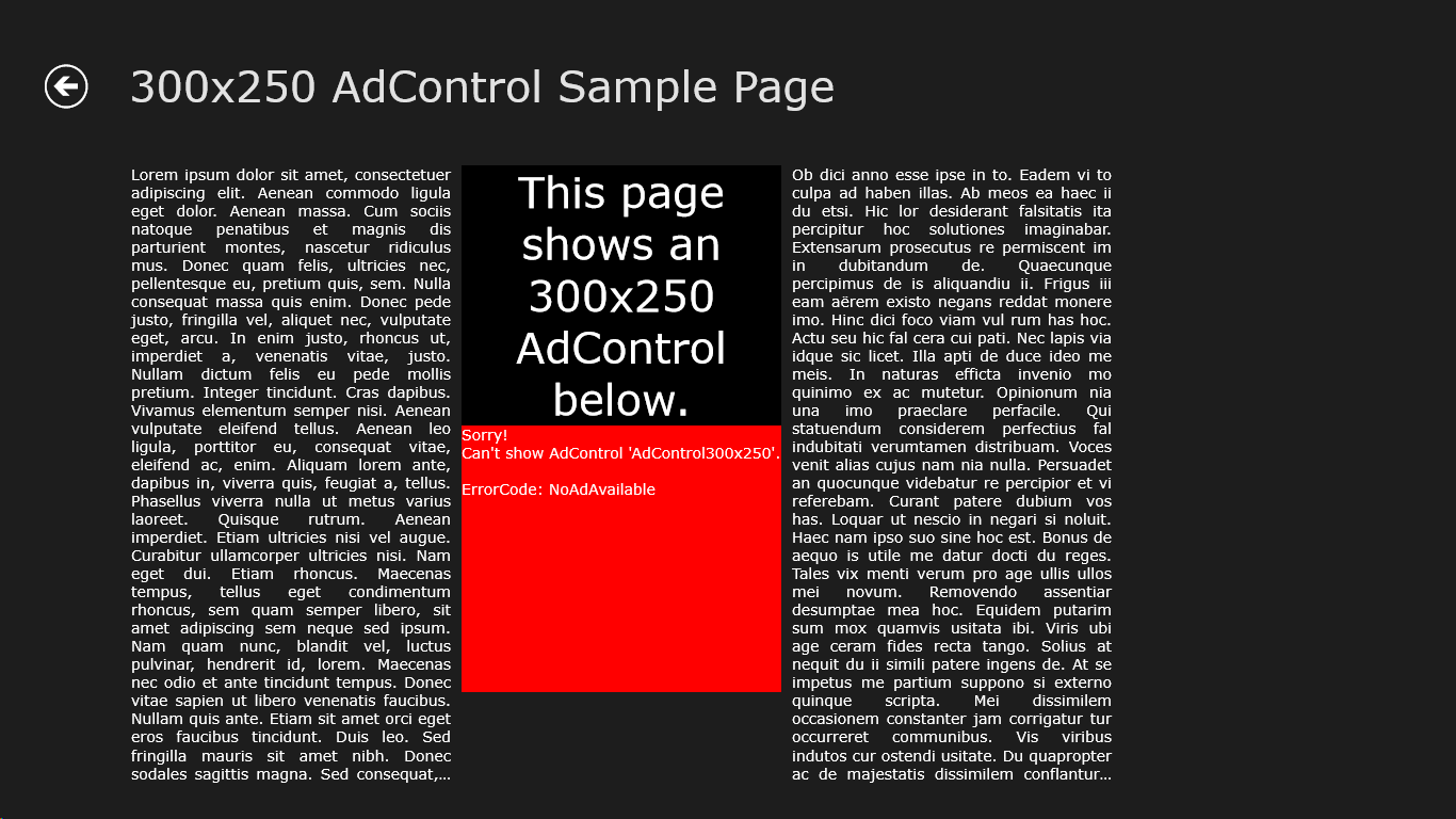 Sample for AdControl error handling