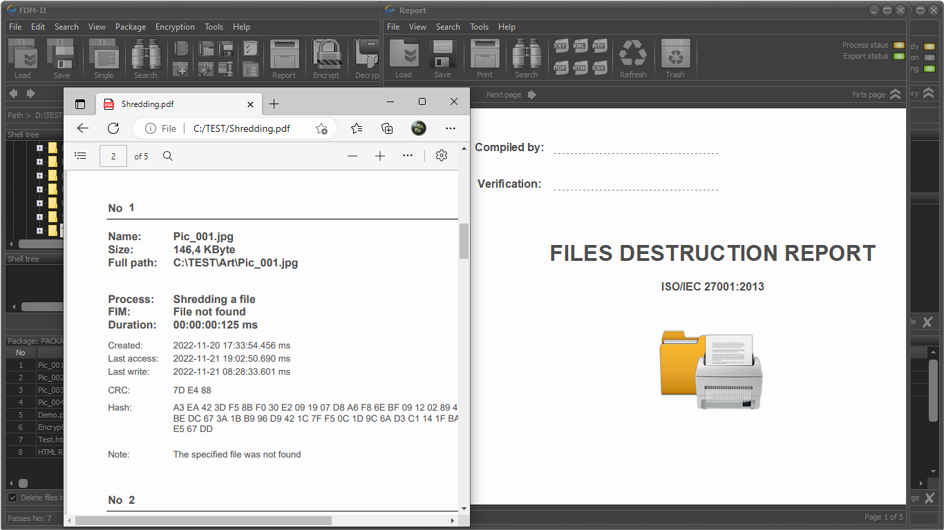 FDM II spe - Files and folders shredding control report.