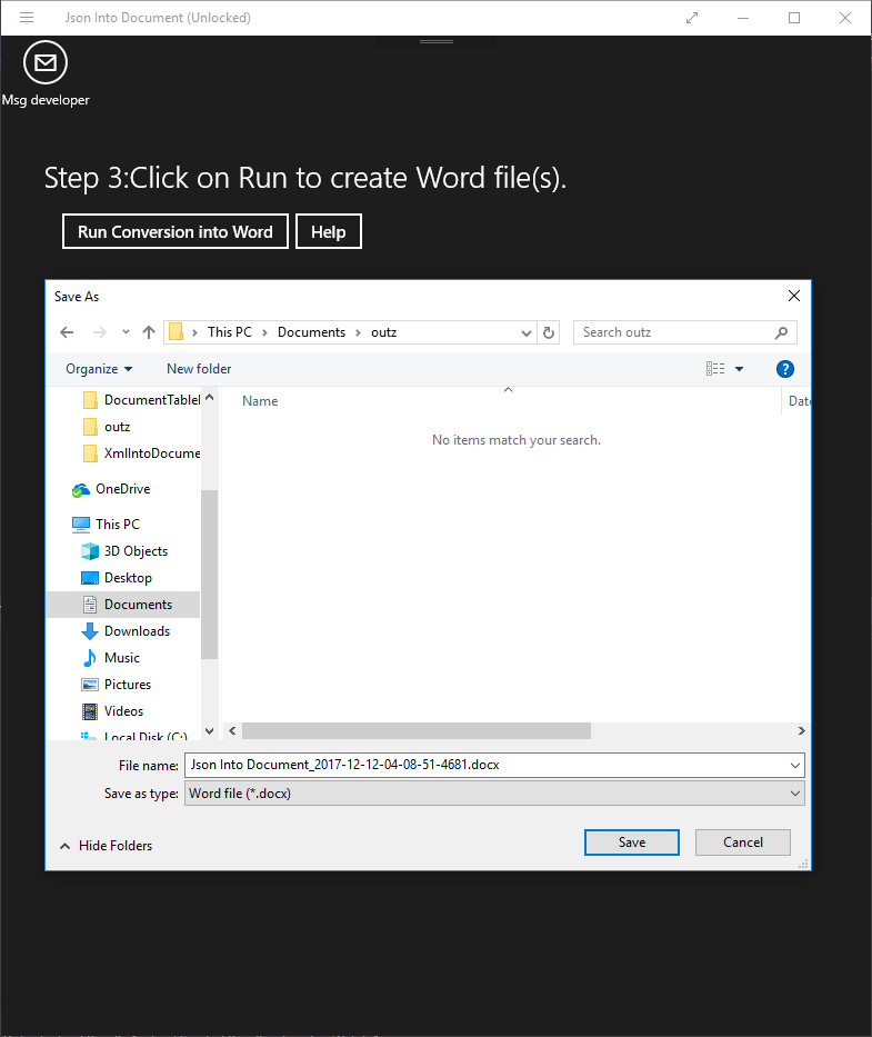 click n run and select word file when it will be saved