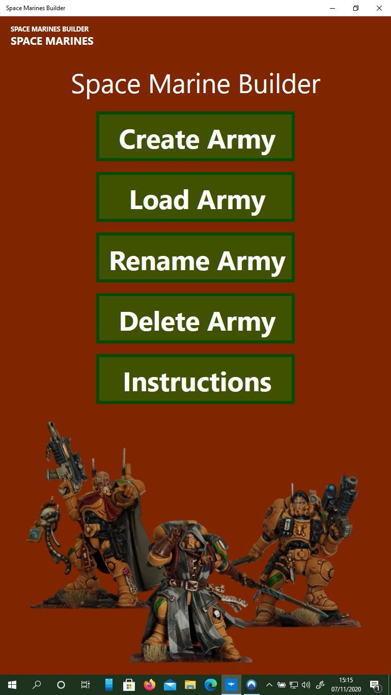 Create, load, delete or export an army