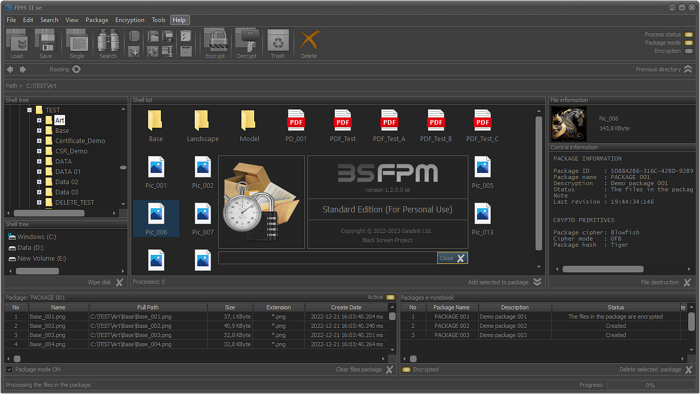File Package Manager, FPE II se - Encrypt files in package