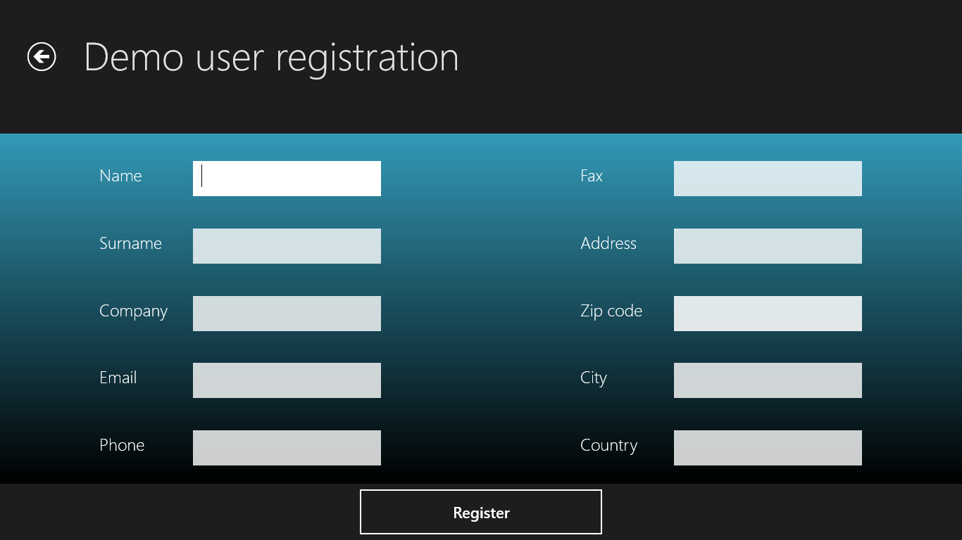 Registration form for demo user